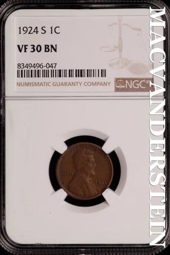 1924-S Lincoln Wheat Cent - NGC VF 30 BN - Scarce  No Reserve  #SLH162