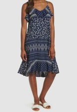 $88 Vince Camuto Women's Blue Ditsy Liberty Printed Ruffled Slip Dress Size XL