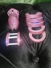 Men's Sissy Chasity Lock Acessory Set Rhinestoned Cage With Keys,Rings