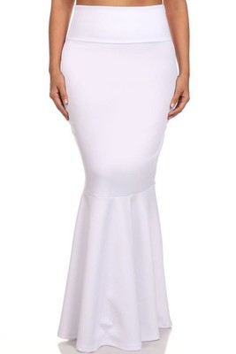 Buy Womens White Plus High Waist Long Slim Bodycon Fit Flared Mermaid Maxi Skirt 1X with Paypal