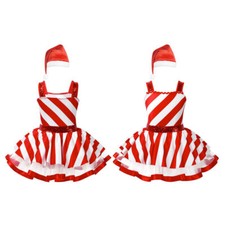 Kids Girls Christmas Party Costume Sequin Dress Striped Outfits Birthday Xmas