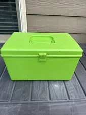Vntg Wilson Wil-Hold Sewing Avocado Green Storage Box with Trays & Vntg Notions