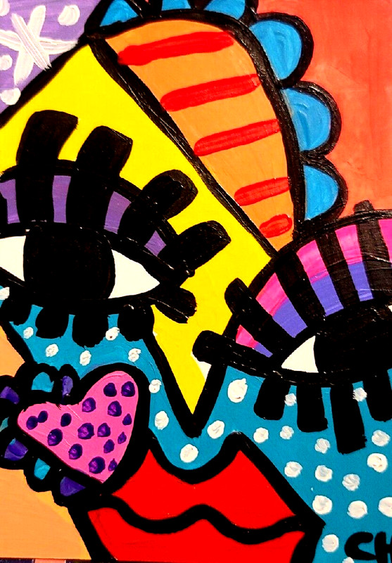 ACEO ORIGINAL ABSTRACT FACE Acrylic & GOUACHE PAINTING NEW 