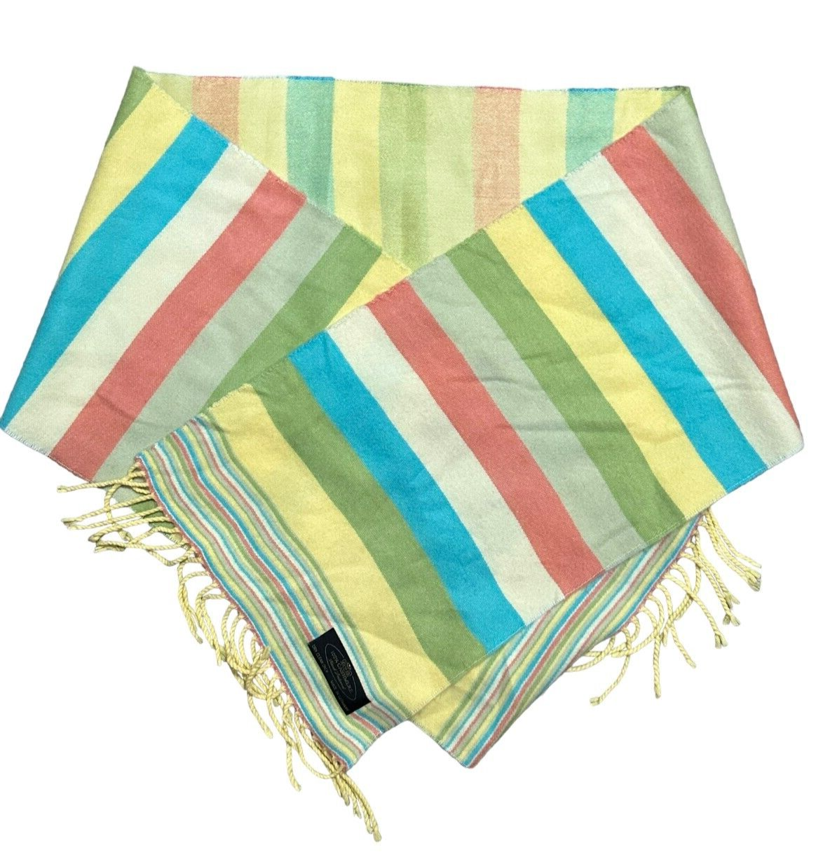Vintage 100% Cashmere Scarf Made in Germany Pink Blue Yellow Cream Striped
