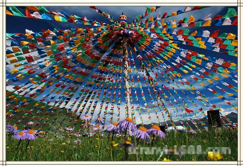 Bandera de oración budista tibetana estampada en color seda artificial 6 metros 20 banderas - Imagen 6 de 6