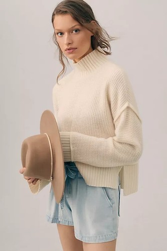 Anthropologie 100% Cashmere Mockneck Sweater Cocoabella Ivory Pilcro Size XL NEW - Picture 7 of 7