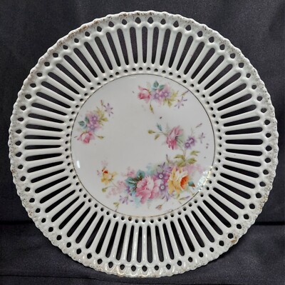 Floral Porcelain Reticulated Cutwork Serving Bread Fruit Bowl 9.25'' Vintage