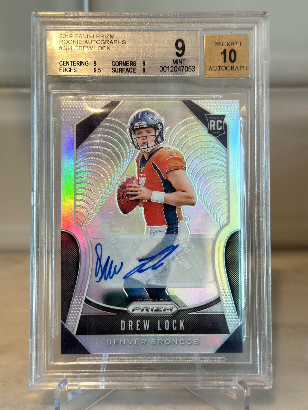 2019 Panini Prizm Drew Lock Silver Prizm Auto # 304  BGS 9 Auto 10