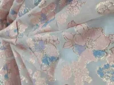 Fabric By The Yard Pink Blush Lavender Floral Brocade On White Sheer Organza