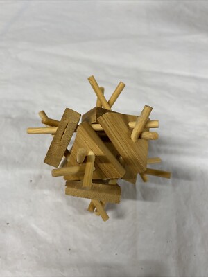 Natural Bamboo Wooden Tangle Puzzle Wood Game Boredom Buster Toy Tweezer Fidget