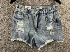 Forever 21 Denim Shorts Junior's Size L Blue Distressed Frayed Cut Off Shorts