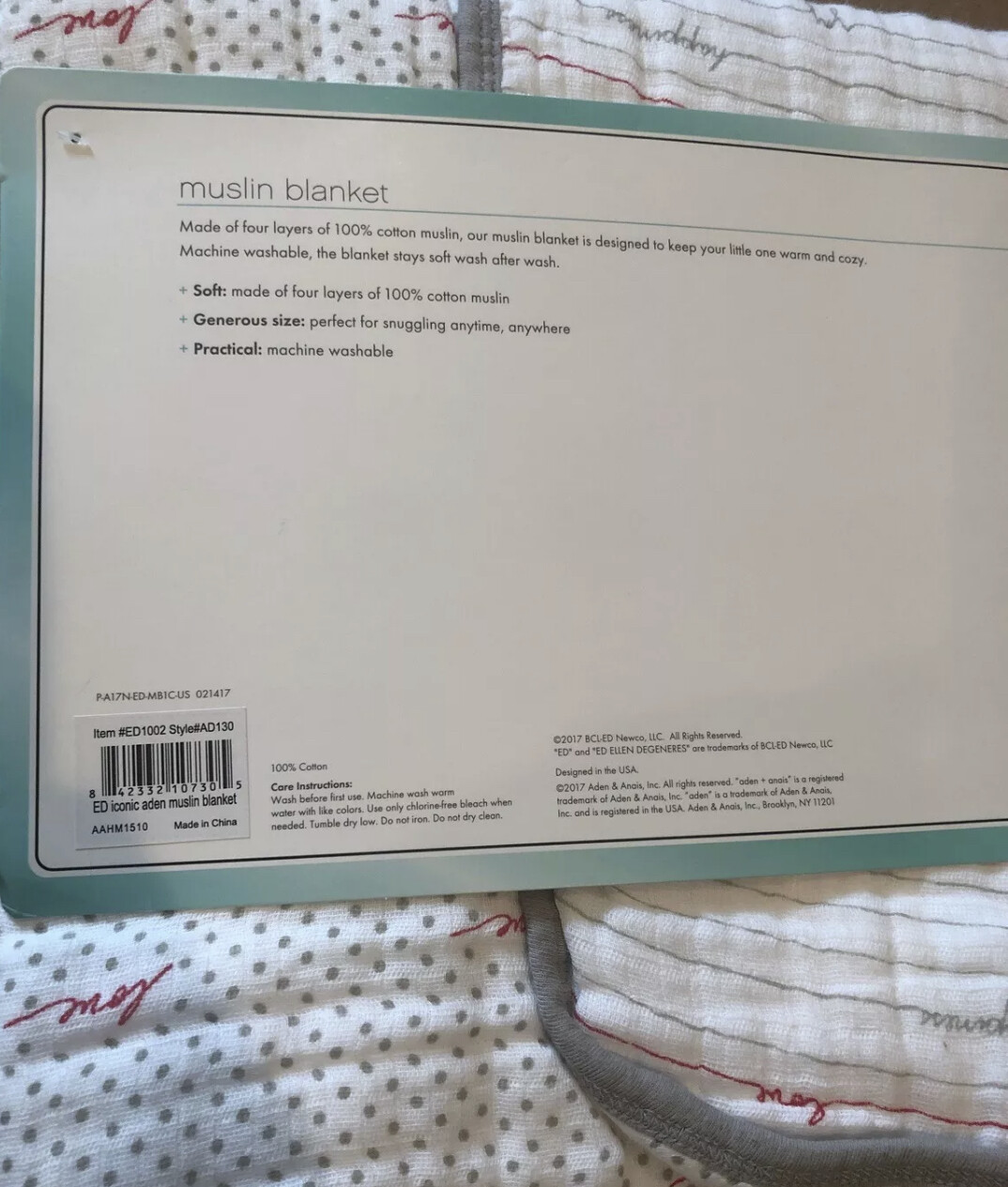 Ellen Degeneres Aden + Anais Muslin Blanket, Iconic 842332107305 eBay