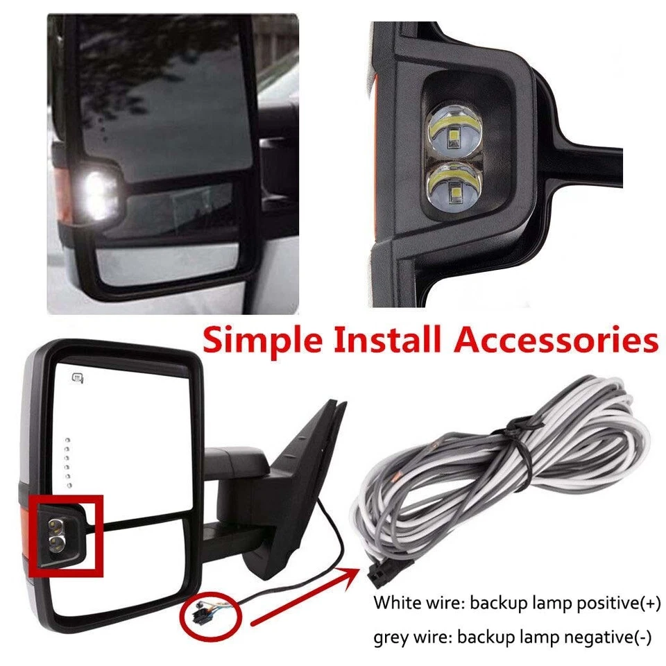 Power Heated Yellow LED Turn+Backup Base Tow Mirror For 07-13 Silverado Sierra - Image 3 of 4