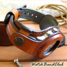 Leather Watch Strap 20mm Brown Wrist watch Bund Band Cuff Bracelet Two Covers