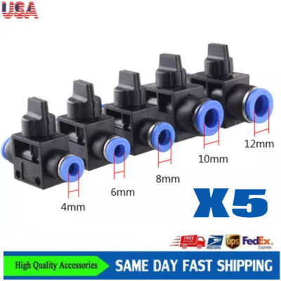 #ad 5Pcs Pneumatic Control BALL VALVE Hose Tube Inline Push Fit. Connector Air Line $10.63