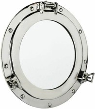 24"Canal Boat Porthole Mirror Nickel Finish Ship Window Wall Decorative Design