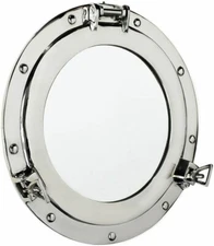 24"Canal Boat Porthole Mirror Nickel Finish Ship Window Wall Decorative Design