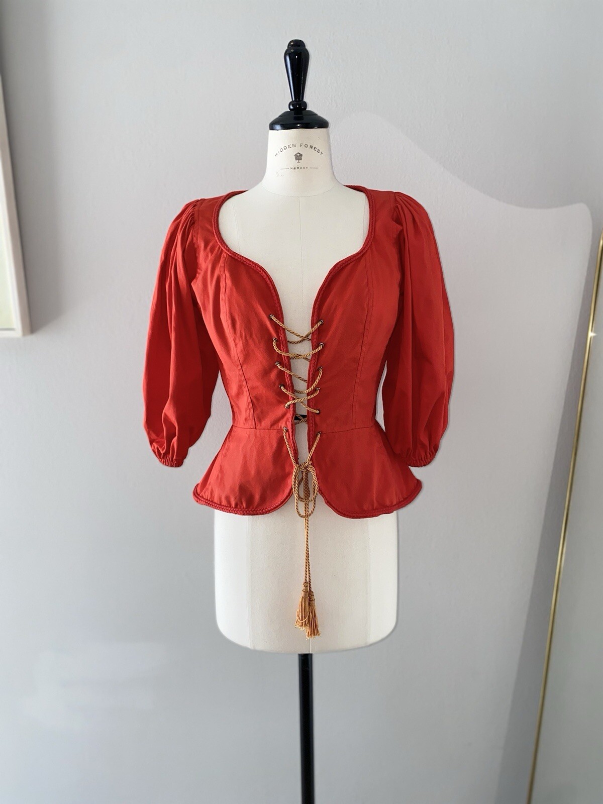 1976 1977 Yves Saint Laurent YSL Ballet Russes Paysannes Red Corset Style Top