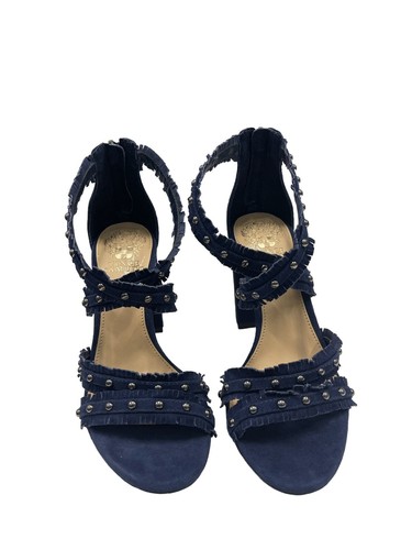 Vince Camuto Bevveyn Blue Suede Studded Ankle Strap Heels Size 6 M - Picture 3 of 9