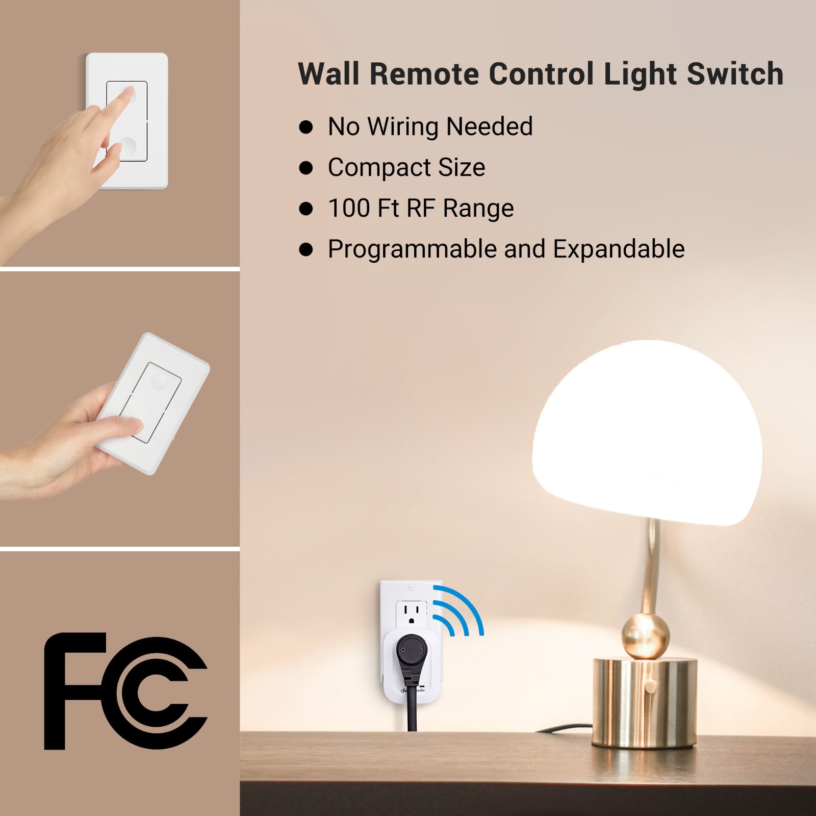 DEWENWILS Remote Control Outlet Wireless Wall Mounted Light Switch,No Wiring