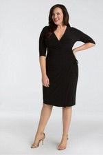 Kiyonna Black Dress Faux Wrap LBD 1X Vixen Style Laced on Side Slimming Packable