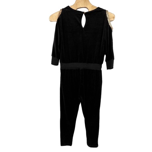 VTG Y2K Baby Phat Black Velour Gold Chainmail Cutouts Jumpsuit 1x - Picture 4 of 6