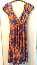 Asos Orange Purple Floral Dress Off Shoulder Boho Style UK 10 Needs Hem TLC