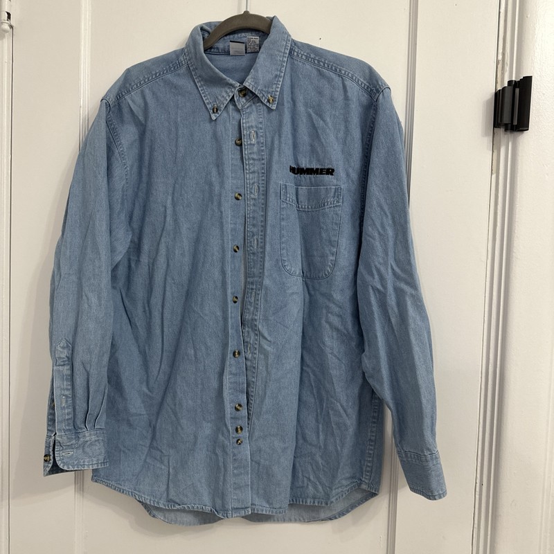 HUMMER Embroidered Denim Shirt Mens Medium Blue