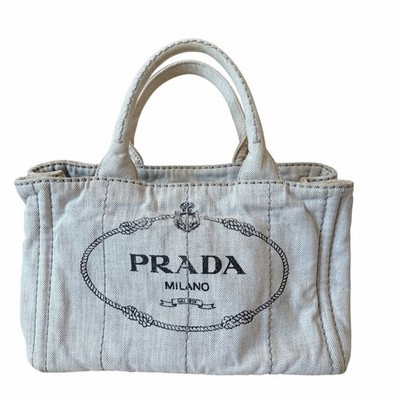 Prada Canapa Small Gray Denim Tote Bag Authentic