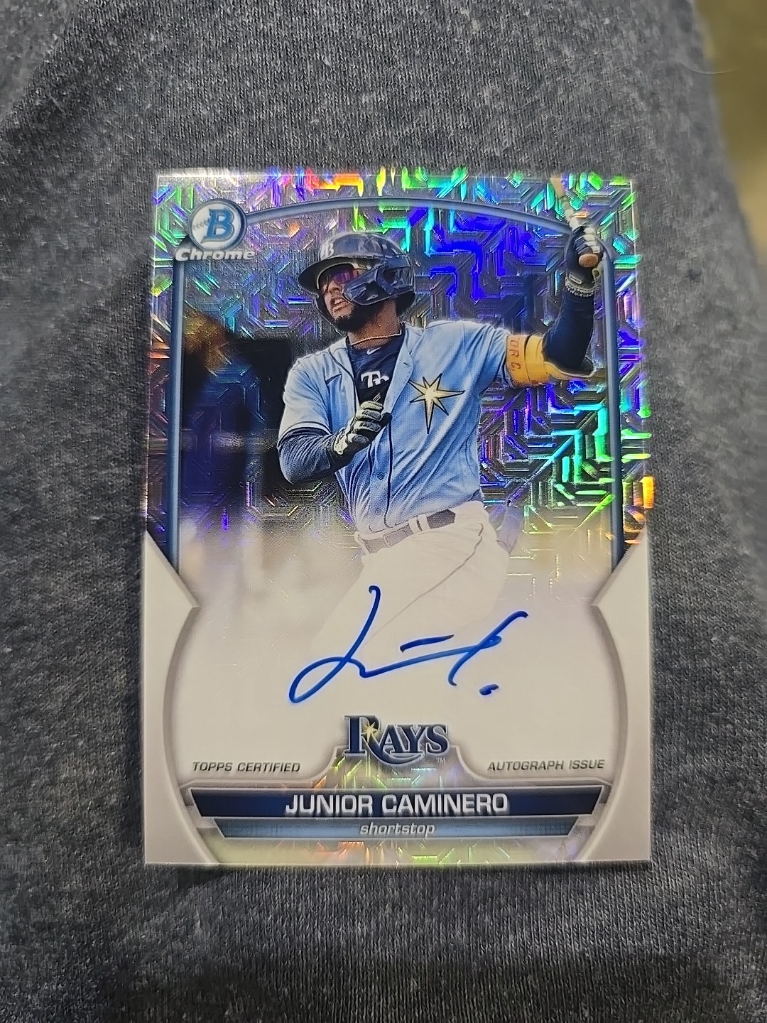 Junior Caminero 2023 Bowman Chrome #BMA-JC Mega Refractor Auto