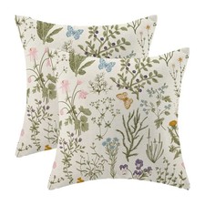 Spring Pillow Covers 22x22 Inch Set of 2,Sage Green Wild Flower Plant Throw P...