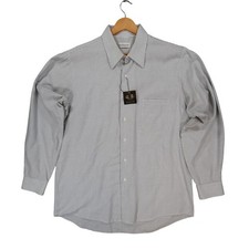 Van Heusen Button Down Mens Large Grey Excellent Wrinkle Free Striped