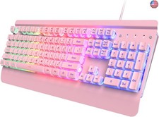 Pink Creamy Keyboard, 104 Keys All-Metal Panel, Rainbow LED Backlit Silent
