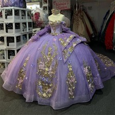Purple Quinceanera Dresses Ball Gown Off Shoulder Applique Flower Beading