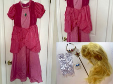 Princess Peach Costume Set Girls Size 10, Wig, Crown, Gloves, Wand 