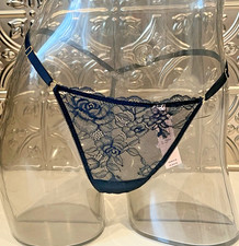 Victoria's Secret Rose Lace Adjustable V-STRING THONG Panty M DARK TWILIGHT NWT