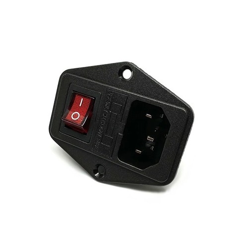 AC Power Inlet Socket Panel Mount 10A Fuse 250V Red LED Rocker Switch Module - Picture 7 of 12