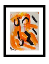 GUAJARDO Original Abstract Expressionism Orange Octopus 12X9 Paper Signed Art