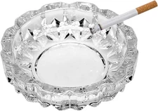 Round Heavy Duty Glass Smoking Ashtray for Indoor and One Ashtray, Clear 