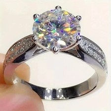 14k White Gold Plated 2 Ct Moissanite Round Cut Women's Engagement Ring