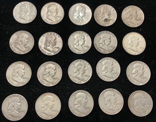 Roll 20 Franklin Silver Half Dollar 90% Silver. Free Shipping. SKUPCASEPPXTMN005