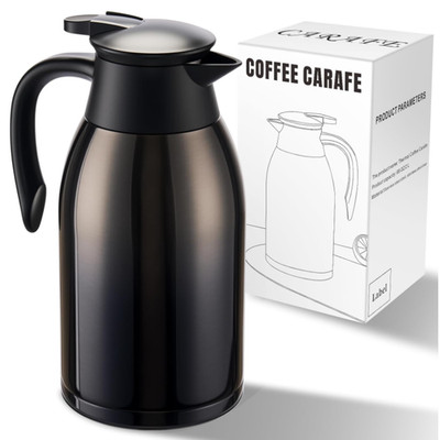 Isolierte Kaffeekanne 2L Edelstahl Vakuum Doppelwandig Thermokanne Schwarz Tee