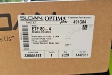 Sloan Optima Plus ETF80-4 sensor operated faucet chrome hard wire Brand New