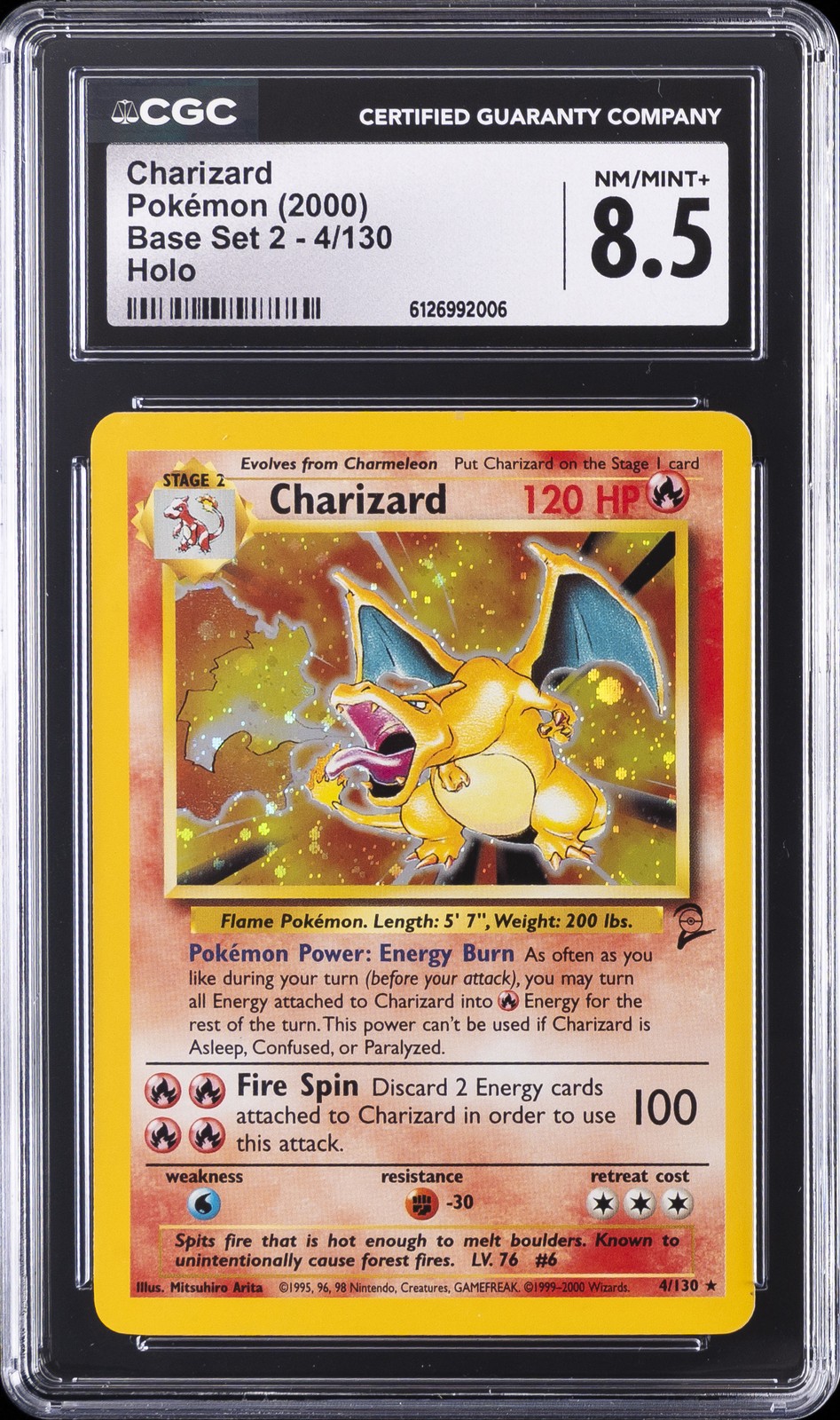 2000 POKEMON BASE SET 2 CHARIZARD #4/130 HOLO RARE CGC 8.5
