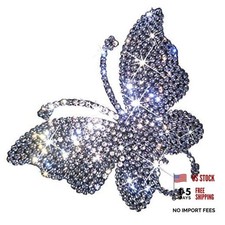 2 PCS Crystal Car Decoration Stickers Butterfly Bling Crystal Rhinestone White
