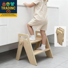 Wooden 2 Step Stool for Kids Bathroom Foldable 2-Step for Toilet Potty Training,