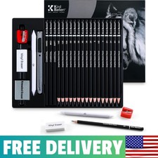 24PCS Professional Sketch Pencil Set - 5H to 14B Pencils, Charcoal Pencils, Art
