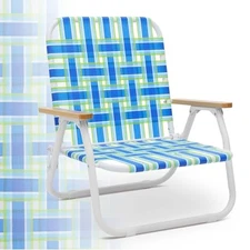  Camping Chair, Beach Chair for Adults Blue & Green Stripe Low Webbed Chair