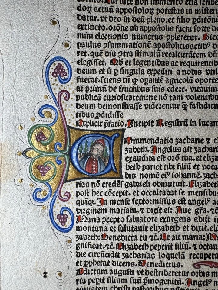 ОЧЕНЬ РЕДКИЙ 15-го века Incunable Bible лист Венеции, 1482 - Лука - с подсветкой - Изображение 3 из 4