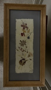 Vintage 2000 Interia Pressed Flower Art Handmade Madagascar Paper Framed Panel